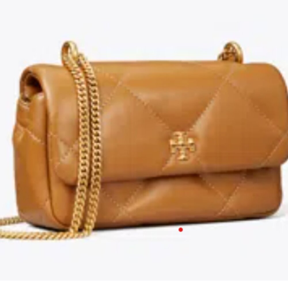 Brand New Tory Burch Kira Diamond Quilted Leather Flap Bag Tan Color